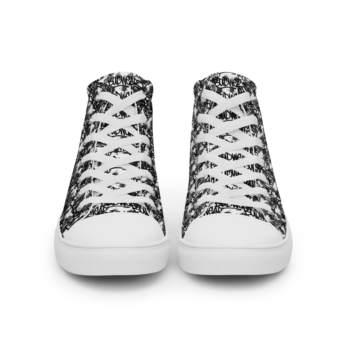 White men's high top canvas shoes by BudWear, featuring a classic design and sturdy construction.