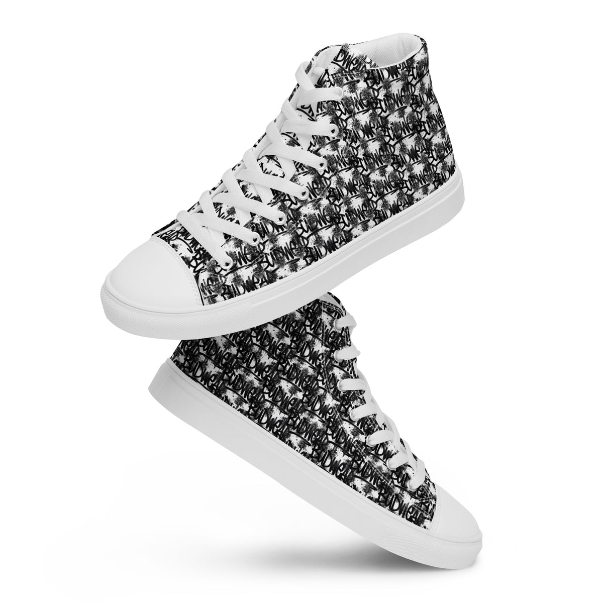 White men's high top canvas shoes by BudWear, featuring a classic design and durable construction.