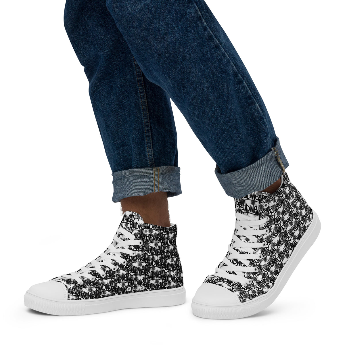 White men's high top canvas shoes by BudWear, featuring classic design and durable fabric, shown from a left side angle.