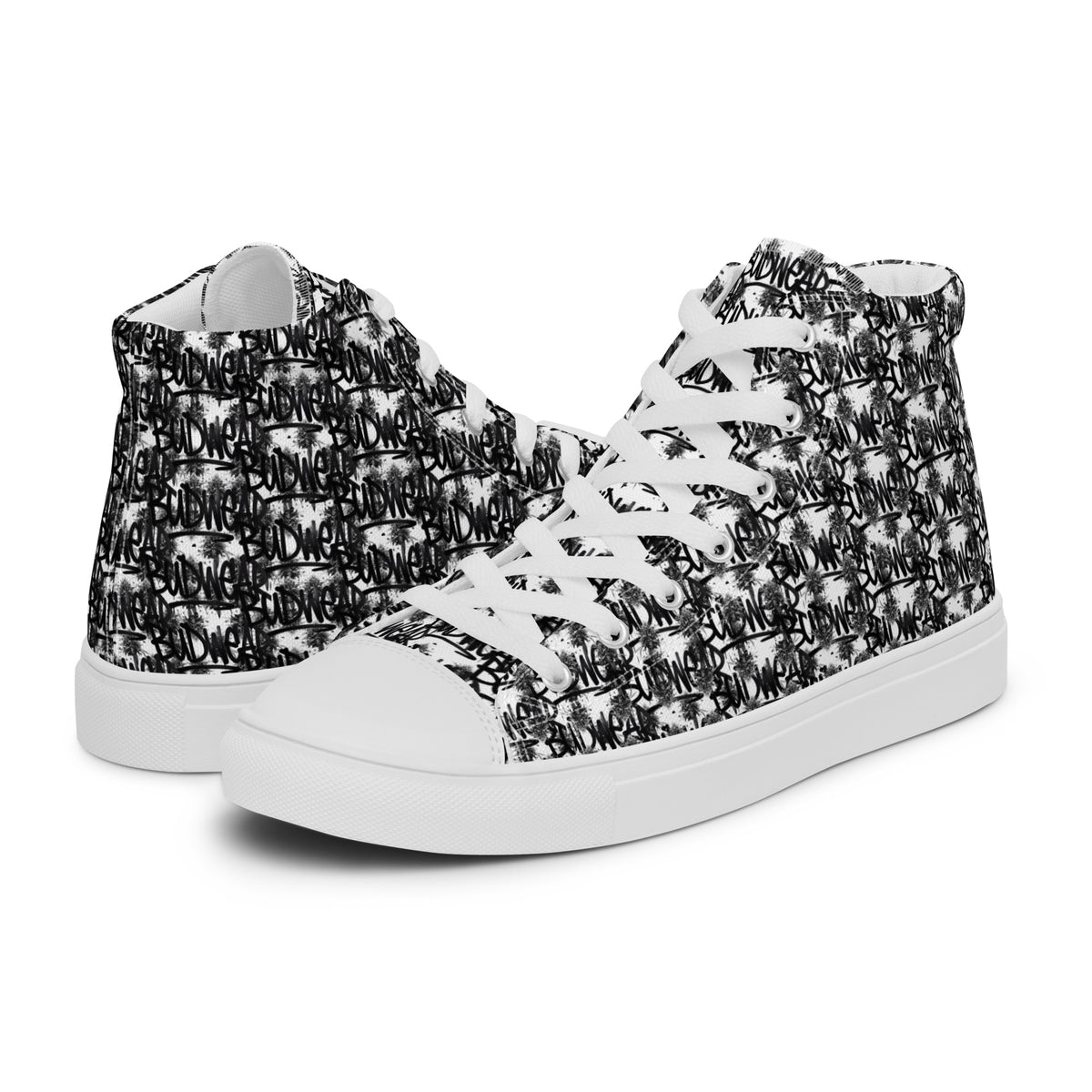 White men's high-top canvas shoes by BudWear, featuring classic design and sturdy construction for casual wear.
