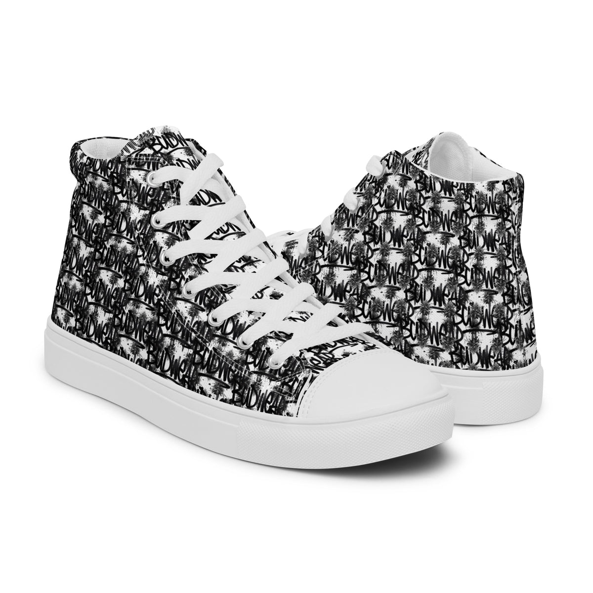 White men's high-top canvas shoes by BudWear, showcasing a stylish design and comfortable fit for casual wear.
