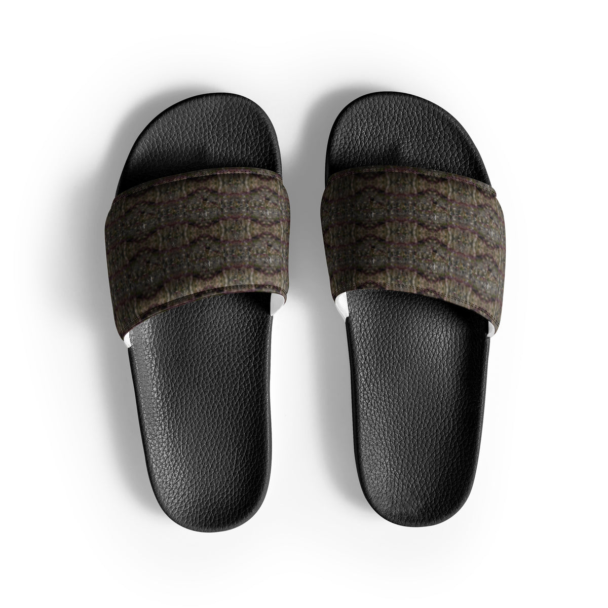 Black men's Trichoman slides by BudWear featuring cannabis trichome design and comfortable slip-on style.