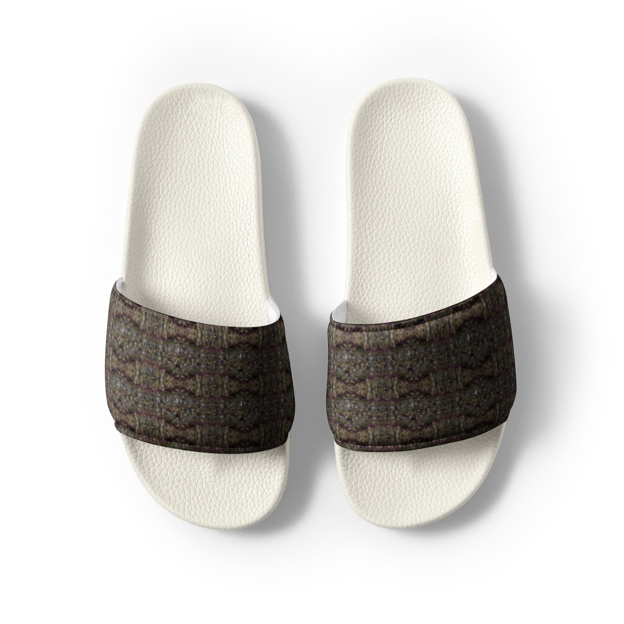 White Dripping Trichome Men’s slides shoes by BudWear, featuring a stylish dripping design on the front.