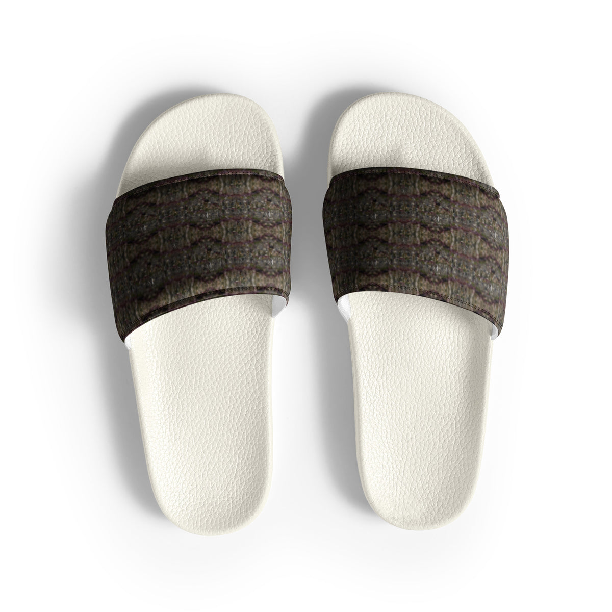 White Dripping Trichome Men’s slides by BudWear, casual slip-on shoes with a unique dripping trichome design.