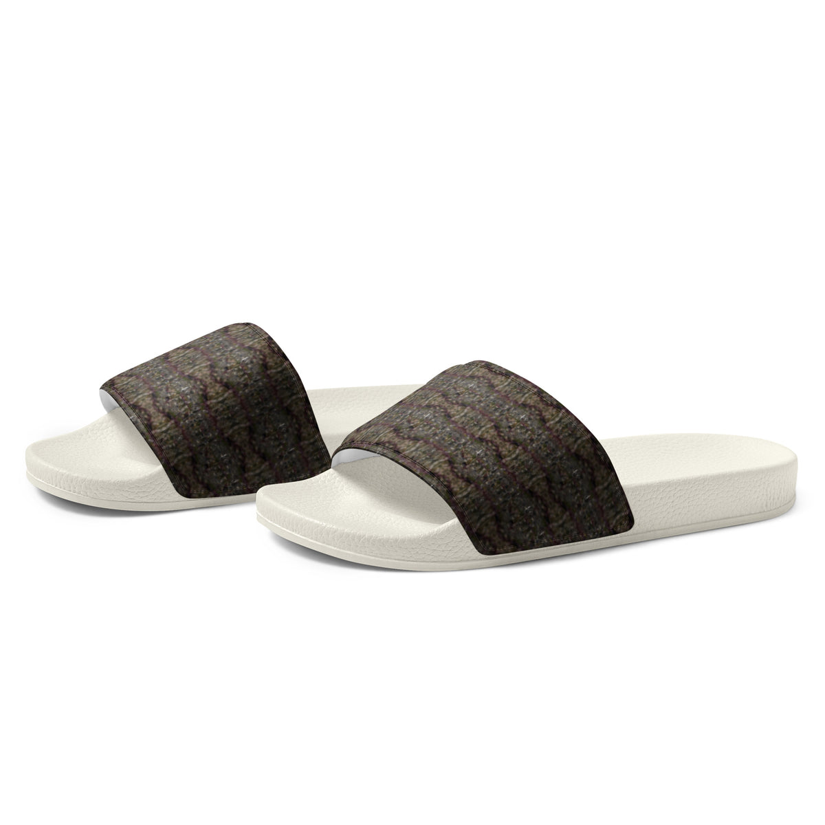 White Dripping Trichome Men’s slides by BudWear, showcasing front view of stylish casual shoes with drip design details.