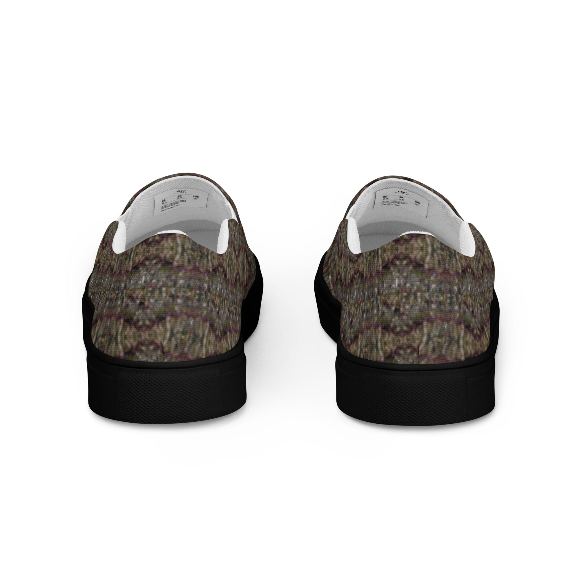 Black Tricoman Canvas Slip-On Shoes by BudWear for men, featuring a comfortable slip-on design and natural art-inspired style.