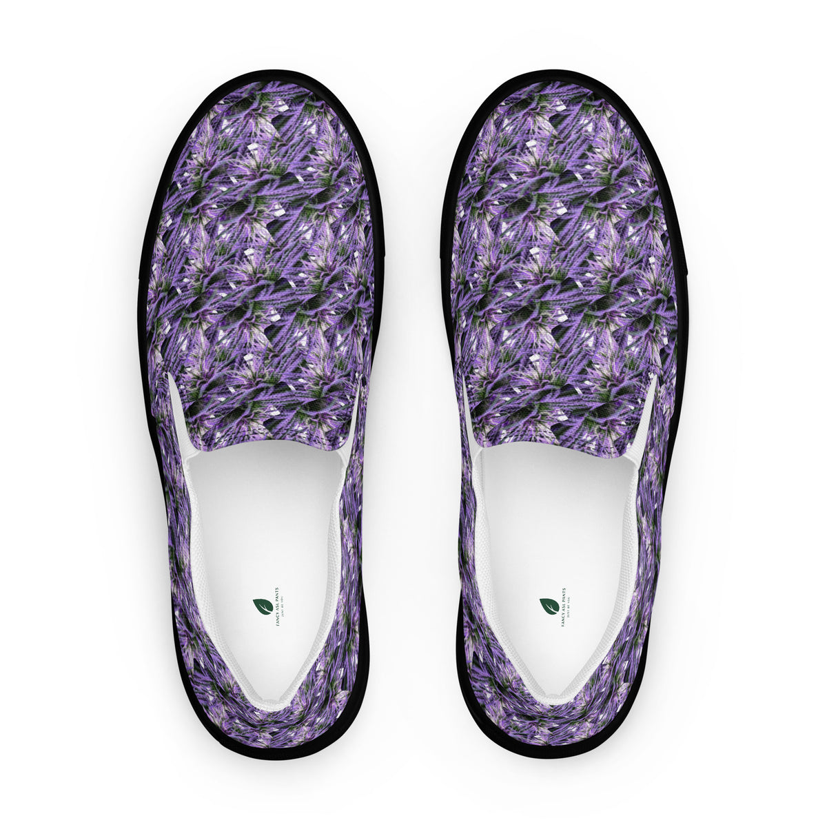 Black men's slip-on canvas shoes by Bud Wear featuring a sleek front view and casual comfortable design.