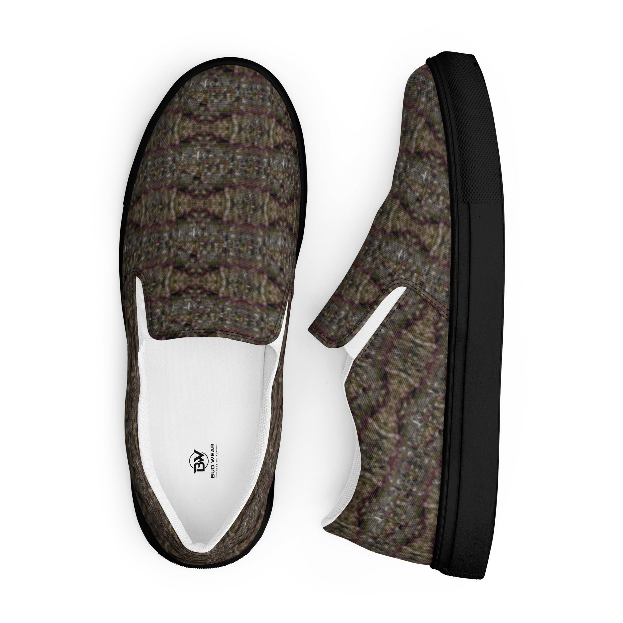 Men's black Tricoman Canvas Slip-On Shoes by BudWear featuring a front view, showcasing stylish and comfortable casual footwear.