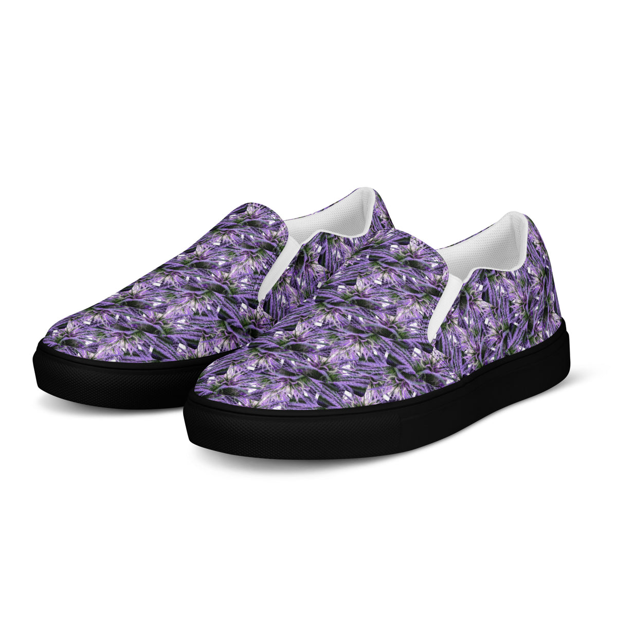 Black men's slip-on canvas shoes by Bud Wear, showing the front left view with a sleek, casual design.