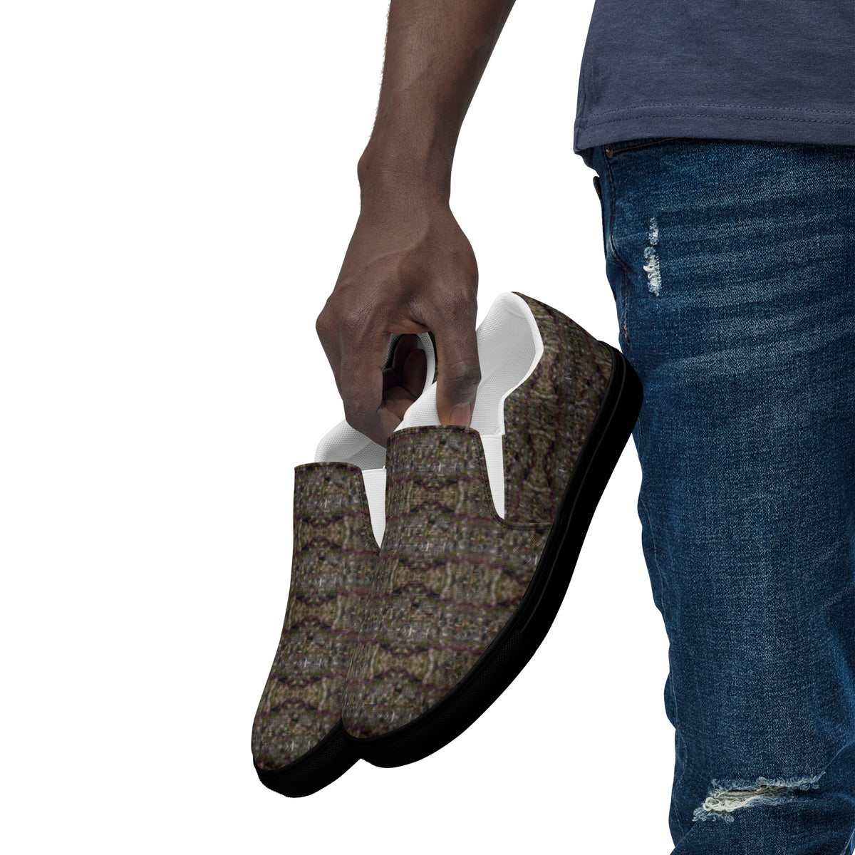 Men's black Tricoman Canvas Slip-On Shoes by BudWear, front view showing comfortable slip-on design and stylish canvas material.