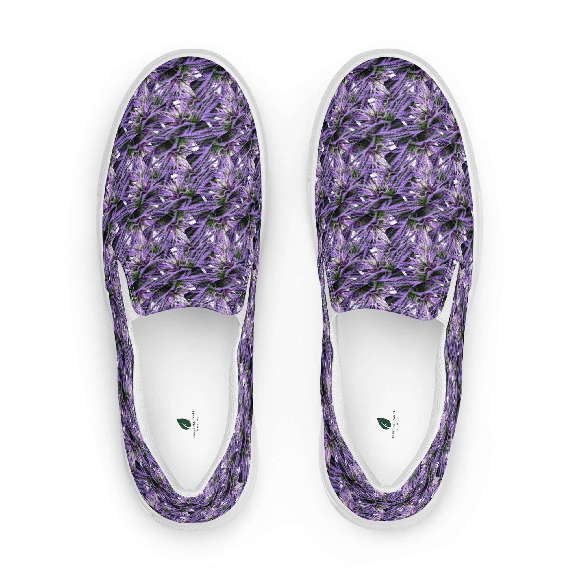 Purple Haze men's slip-on canvas shoes by Bud Wear, featuring a white front and casual, comfortable design.
