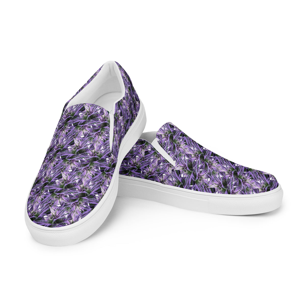 White men's slip-on canvas shoes by Bud Wear, showing the front left view with laces and casual style.