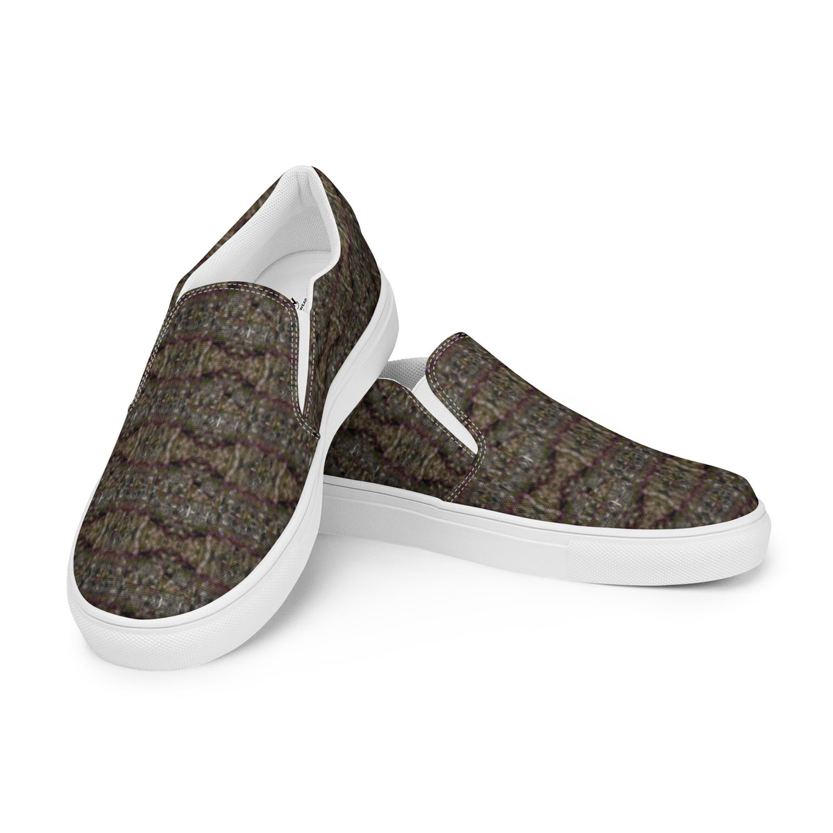 White men's Tricoman Canvas Slip-On Shoes by BudWear, showcasing front view with comfortable slip-on design and natural art-inspired style.