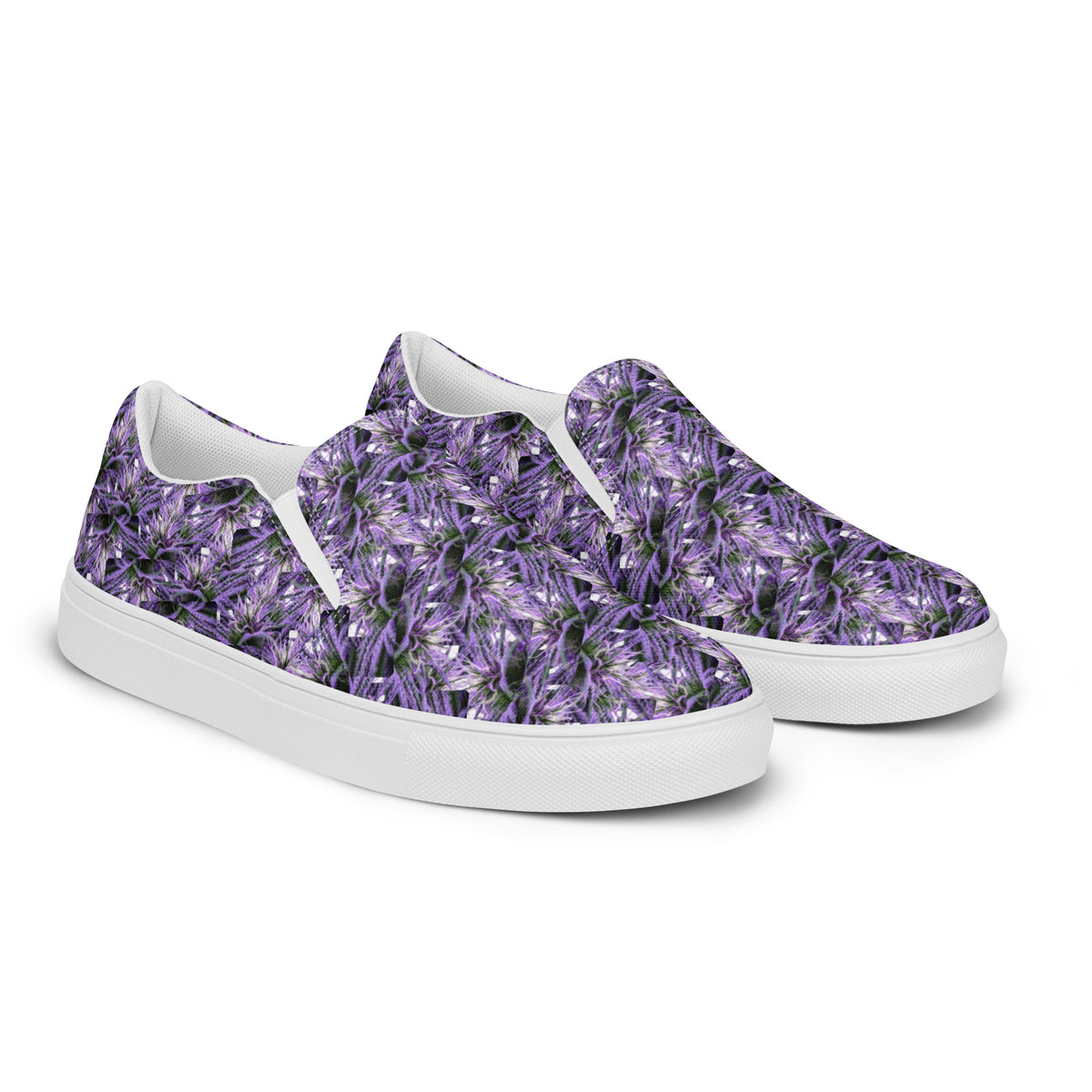 Men’s white slip-on canvas shoes by Bud Wear, front view showing comfortable design and casual style.