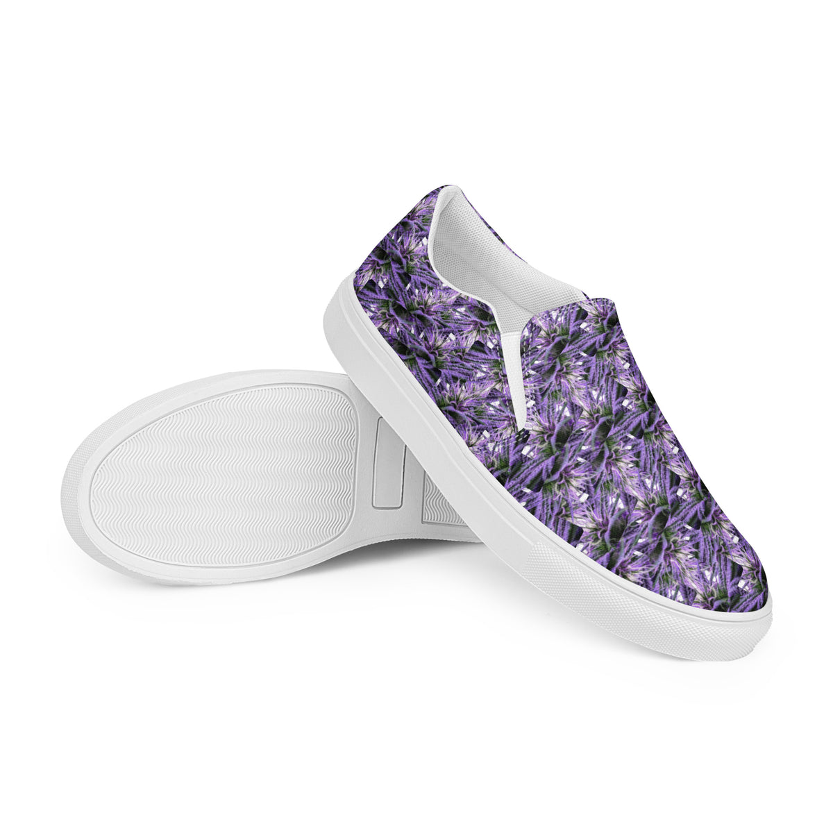 Men’s white slip-on canvas shoes by Bud Wear, front view showing comfortable casual footwear for men.