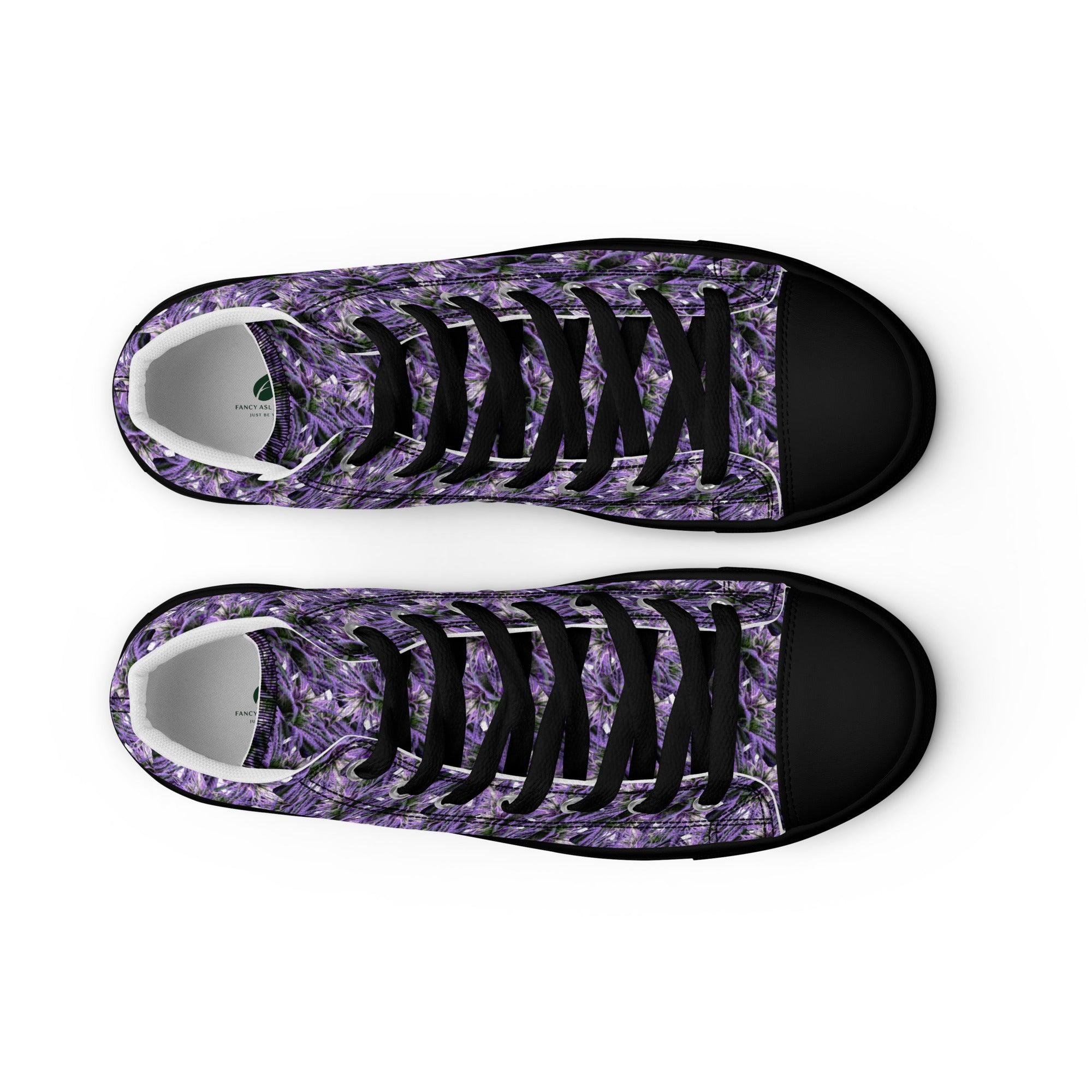 Purple Haze women's high-top canvas shoes by BudWear, black front view showing stylish sneaker design.