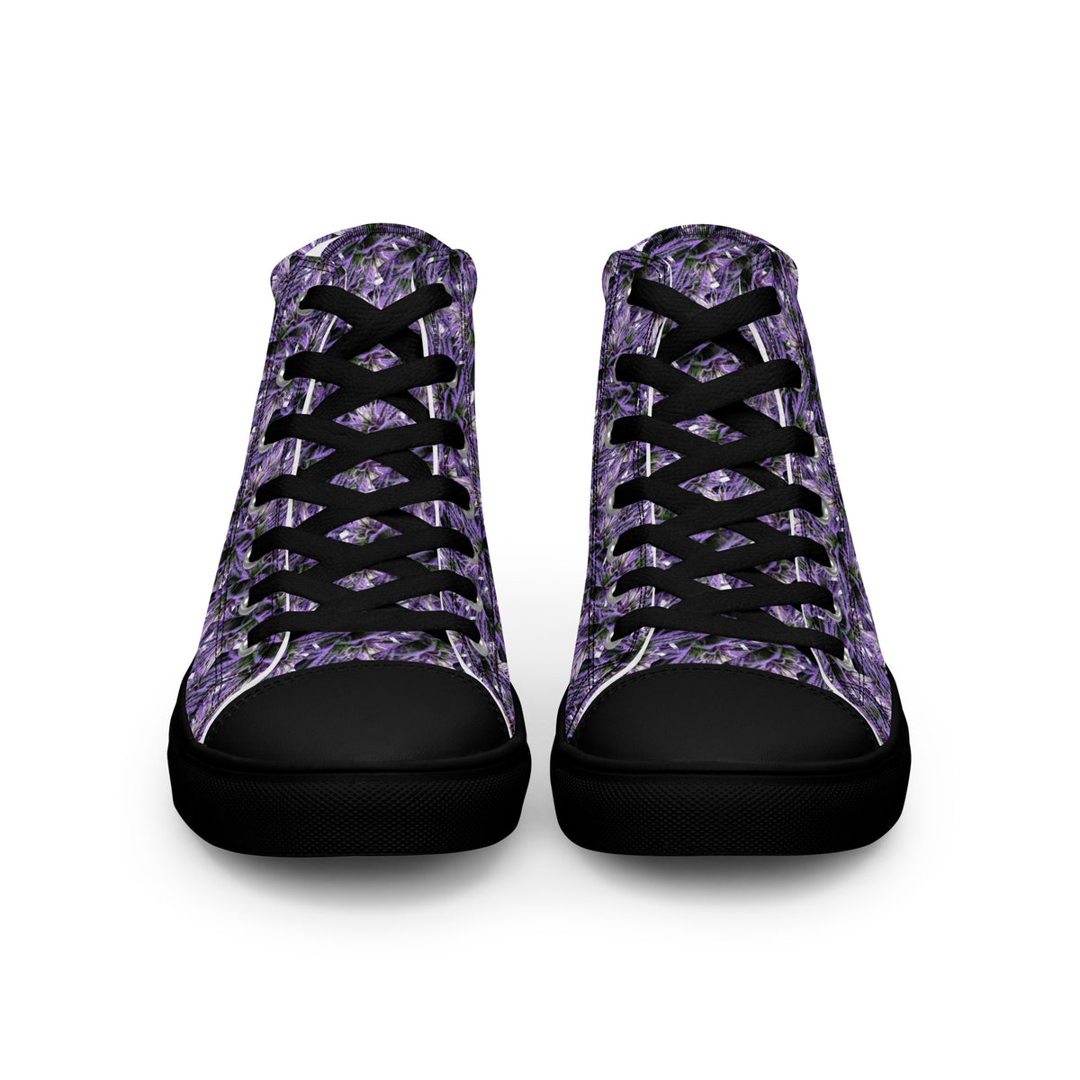 Black women's high top canvas shoes by BudWear, featuring a front view of casual sneakers with laces and rubber soles.