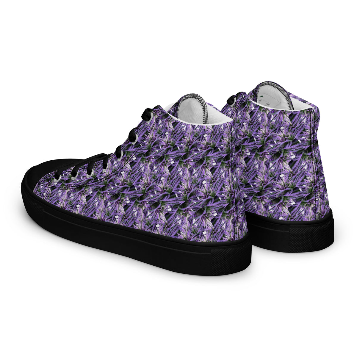 Black women's high top canvas shoes by BudWear, showing the left back view with stylish design and comfortable fit.