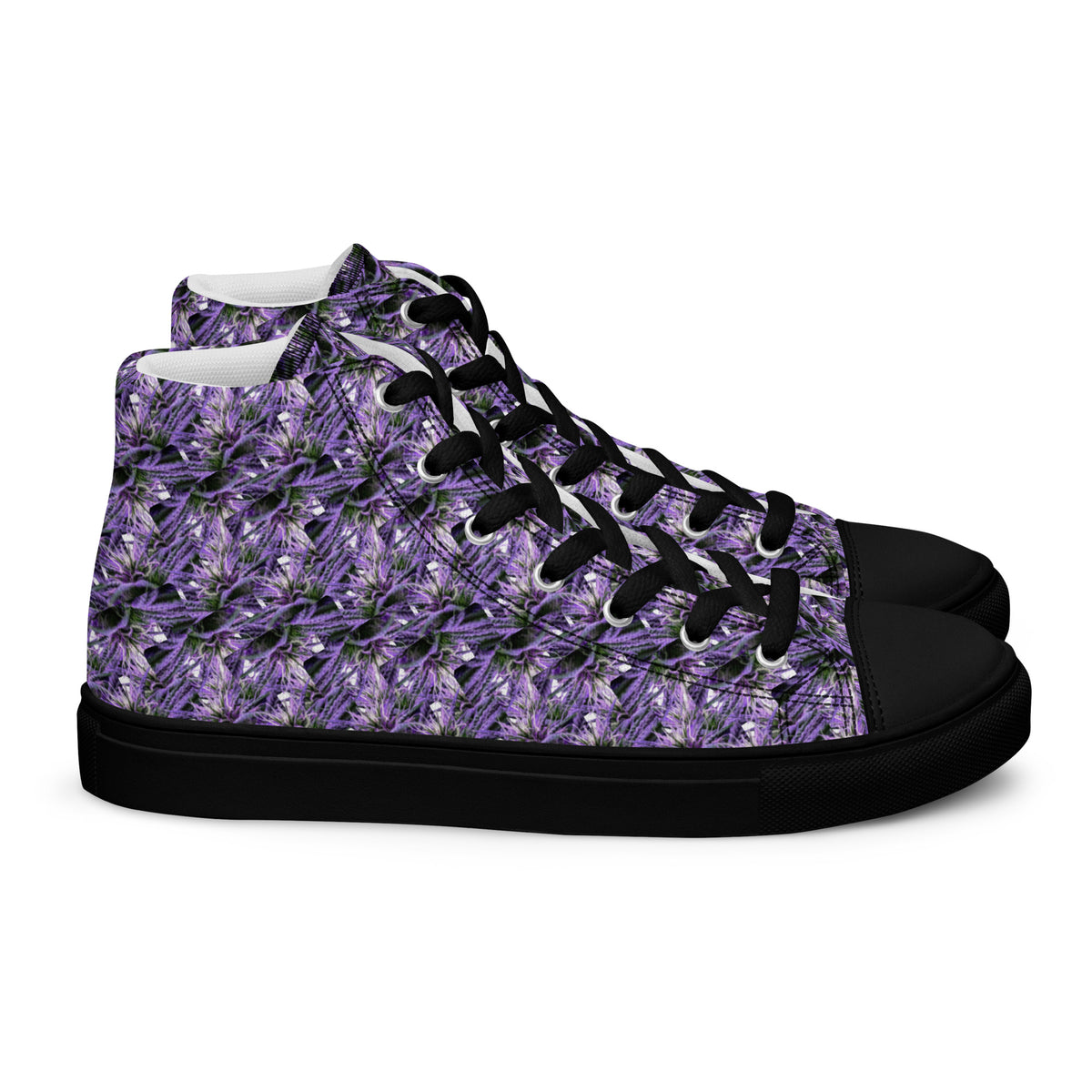 Black women's high top canvas shoes by BudWear, showing the right side of the stylish sneakers with laces and rubber soles.