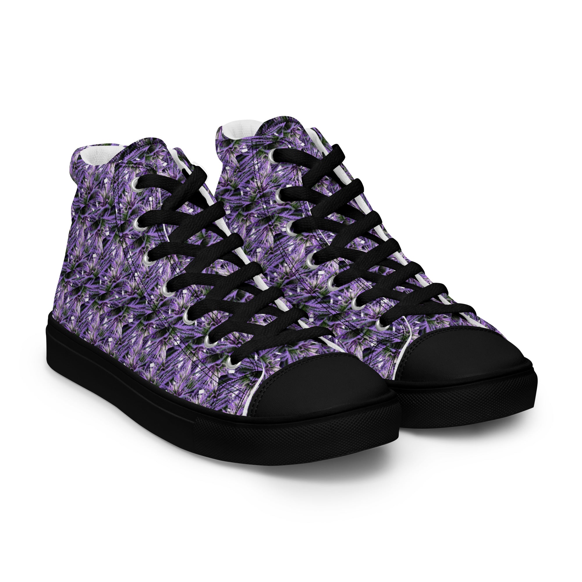 Purple Haze women's high-top canvas shoes by BudWear, showing the right front view with purple accents and classic design.