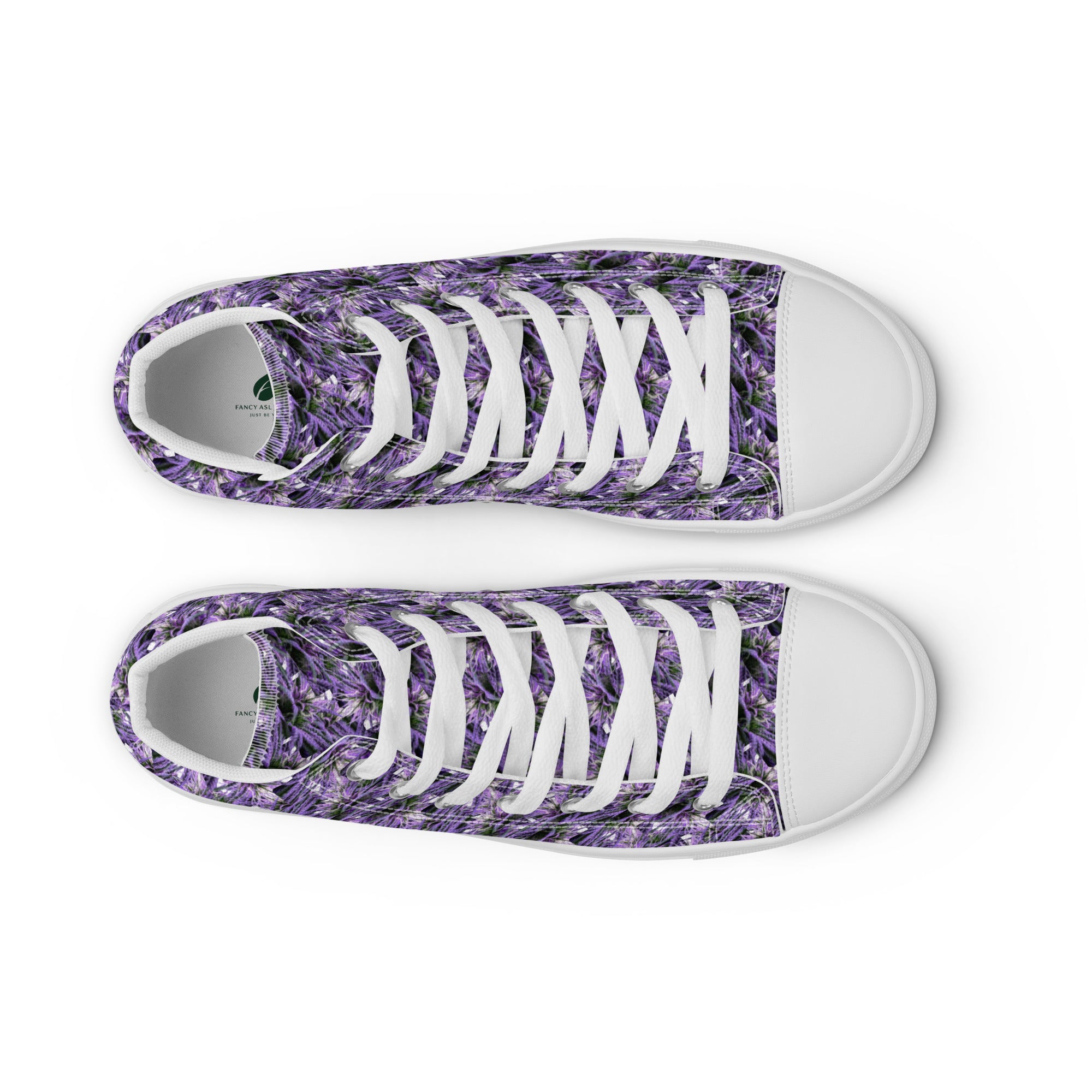 Purple-haze women's high-top canvas shoes by BudWear, featuring white color and stylish design, shown from the front.