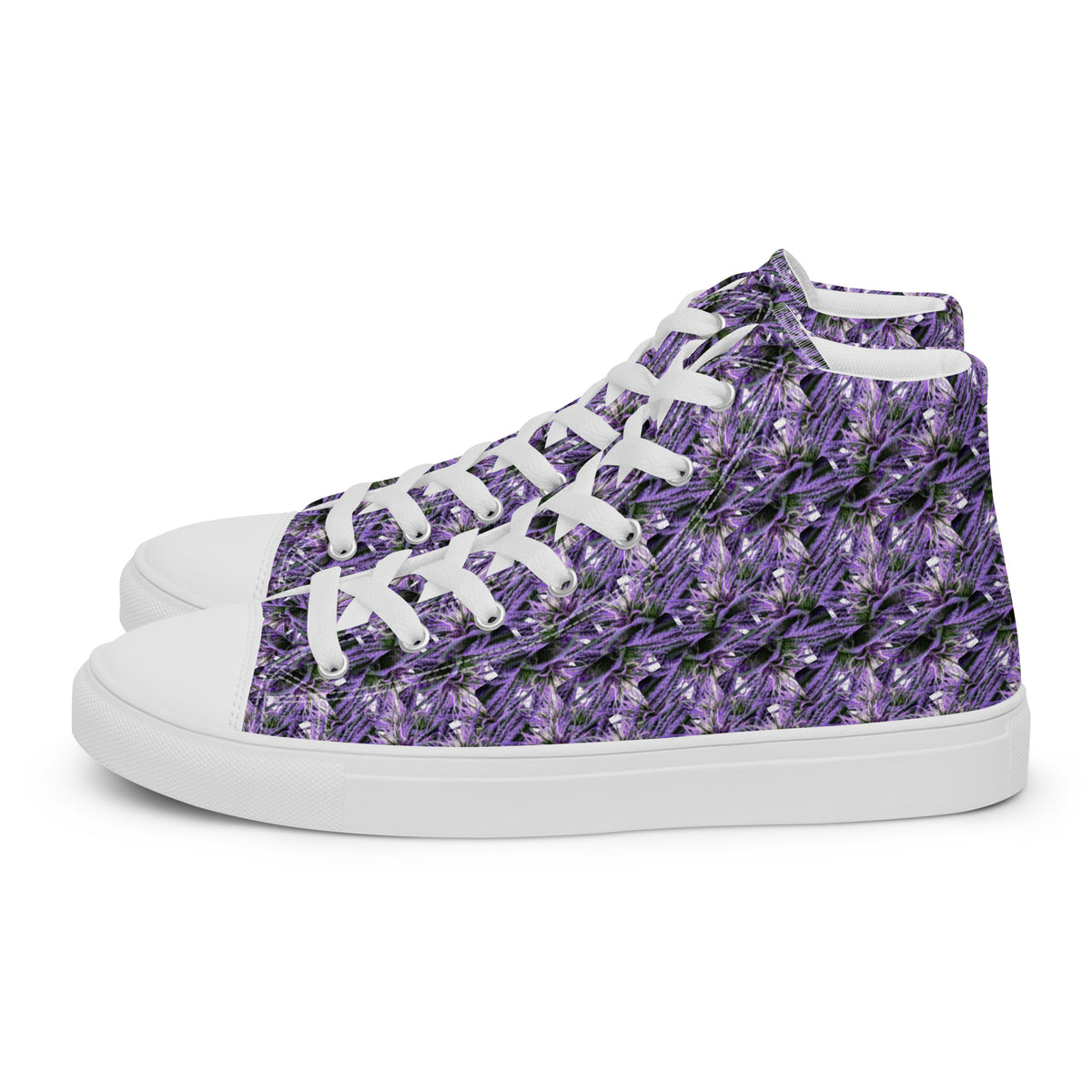 White women's high top canvas shoes by BudWear, showing the left shoe with laces and canvas material.