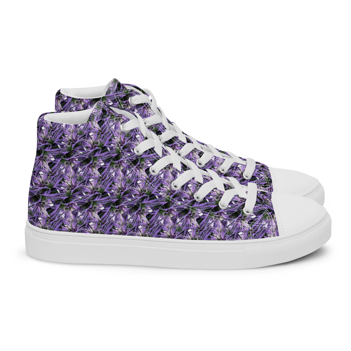White women's high top canvas shoes by BudWear, showing the right side with laces and rubber sole detail.