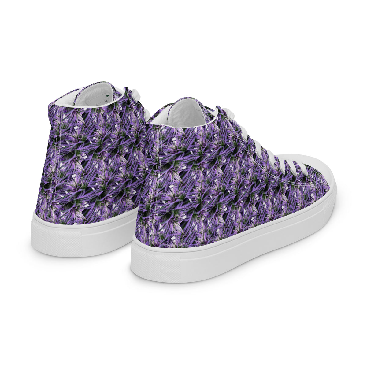 White women's high top canvas shoes by BudWear, showing the right back view with laces and sole details.