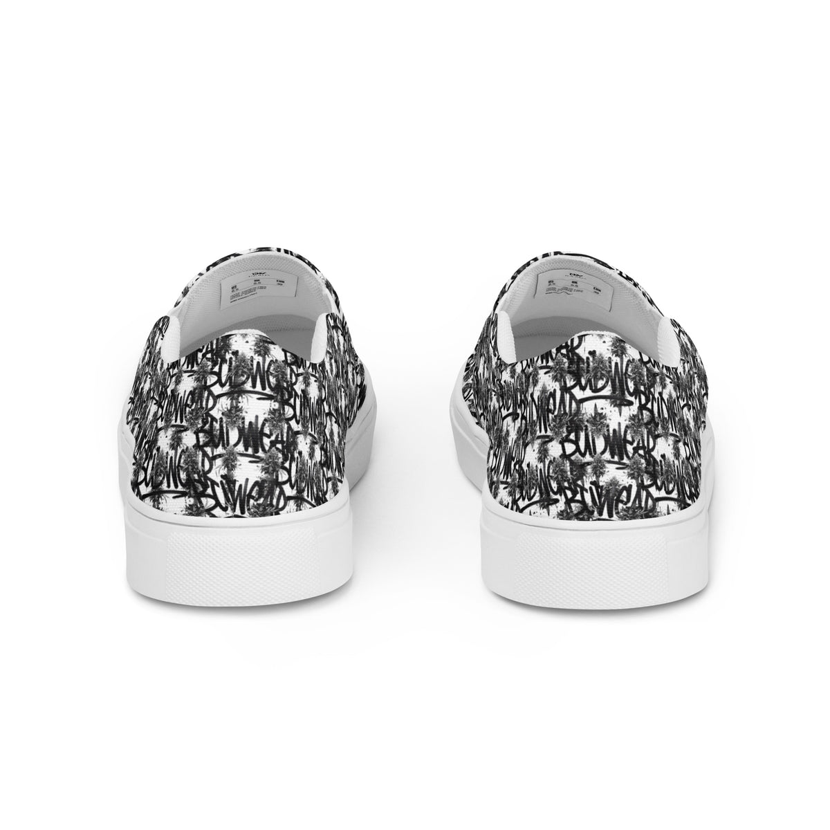White women's slip-on canvas shoes by BudWear, showcasing a back view with a comfortable casual design.